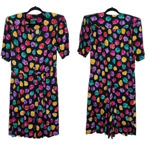 Vintage 80s Romper Modest Multicolor Button‎ Front L Colorful Whimsical Kidcore